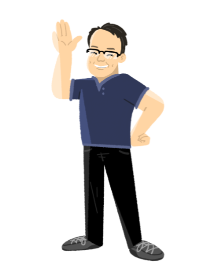 a man ThingamaGeorge in a blue shirt and black pants