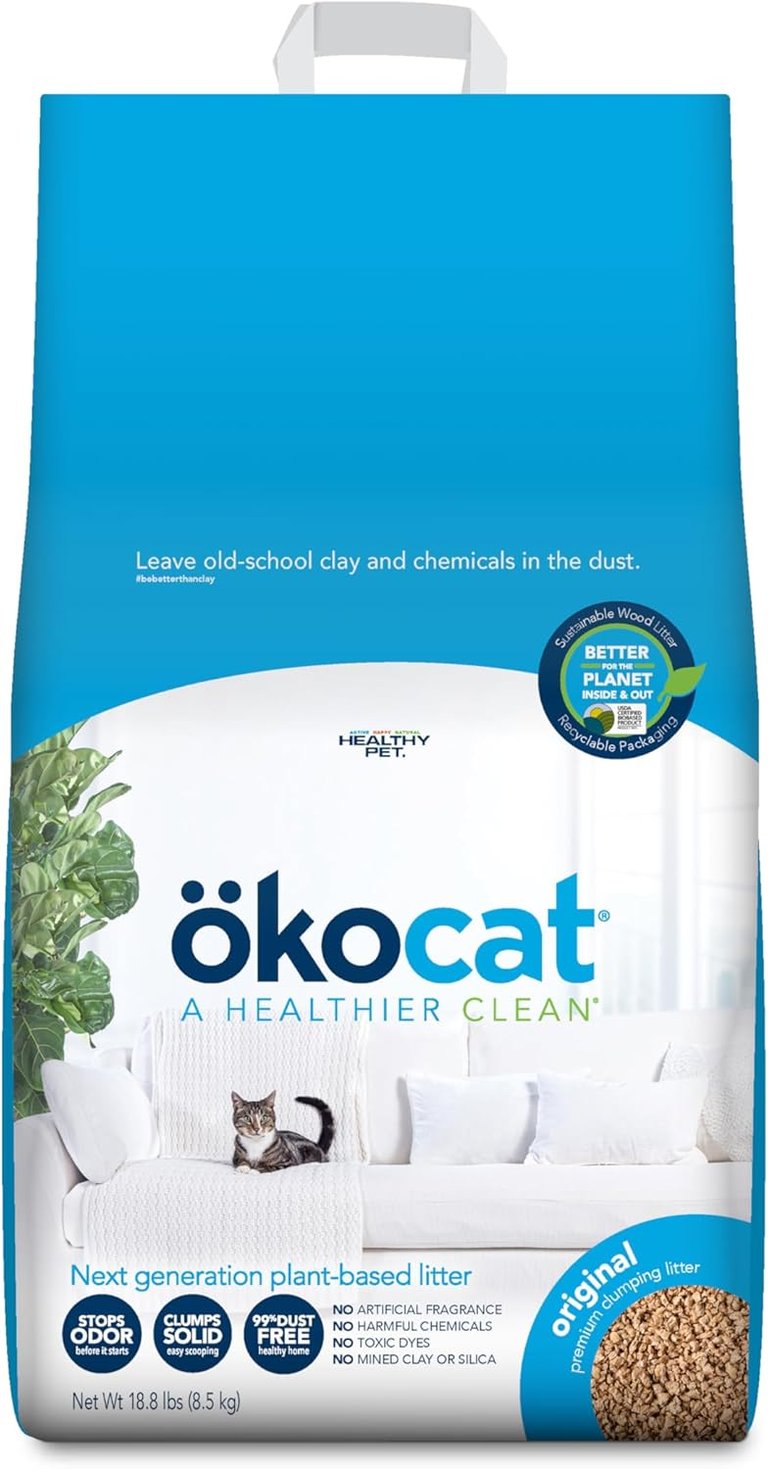 ökocat Original Wood Clumping Cat Litter, Unscented, 18.8 pounds - Natural Ingredients, Stops Odor, 