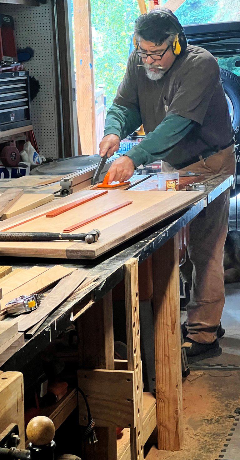 Joe Ochoa in his wood shop