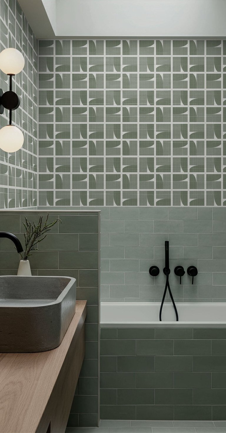 Unique bathroom wallpaper design in light green