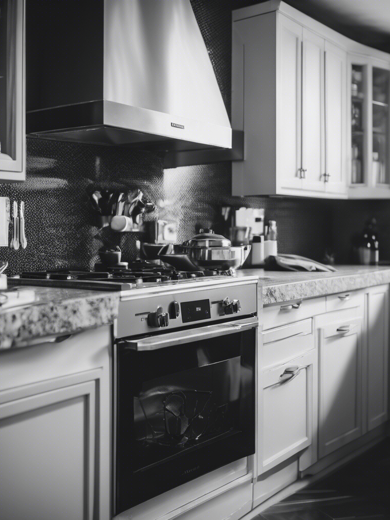 a kitchen with a stove top oven and a stove top oven