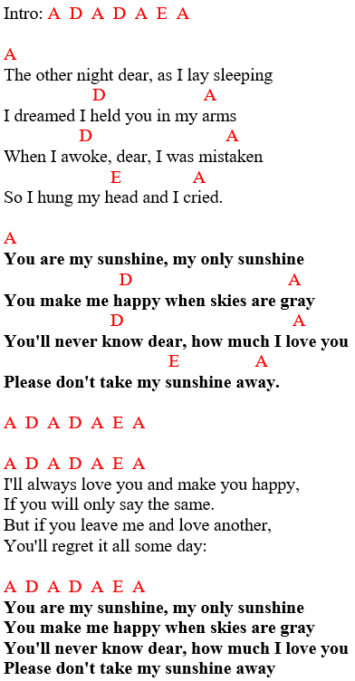 Lyrics and Chords: Johnny Cash - You are my sunshine