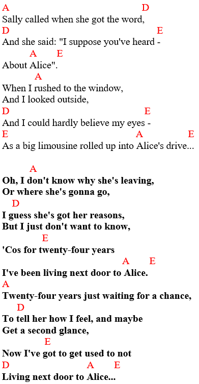 Smokie - Living next door to Alice / chords and lyrics