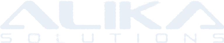 Logo ALIKA - logo d’entreprise d’impression 3D, logo ALIKA solutions effet destroy, blanc bleuté