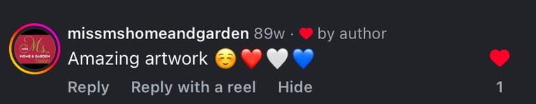 IG comment from Miss M's Home and Garden in Greenwood, IN
