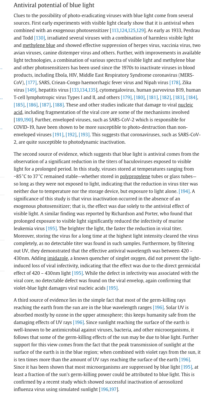 an excerpt from a research article on the antiviral potential of blue light
