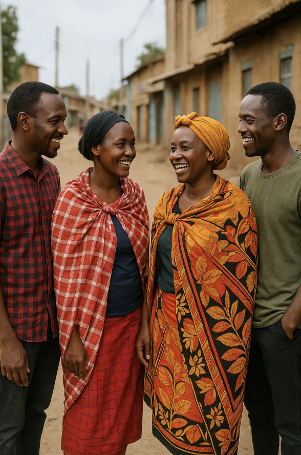 2 couples discutent kiswahili en Afrique pour la journée mondiale de la langue.