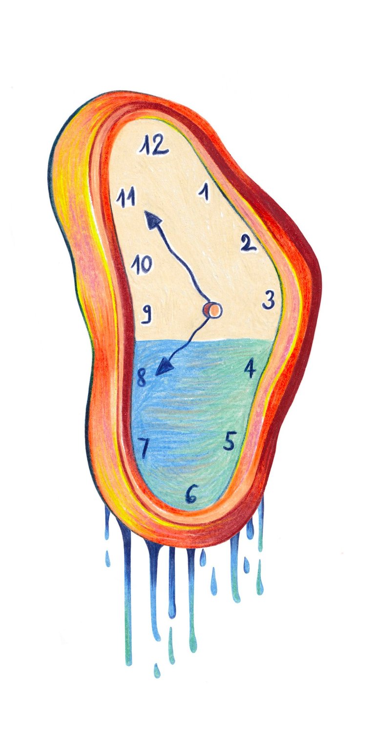 a clock with dripping paint and dripping paint on it