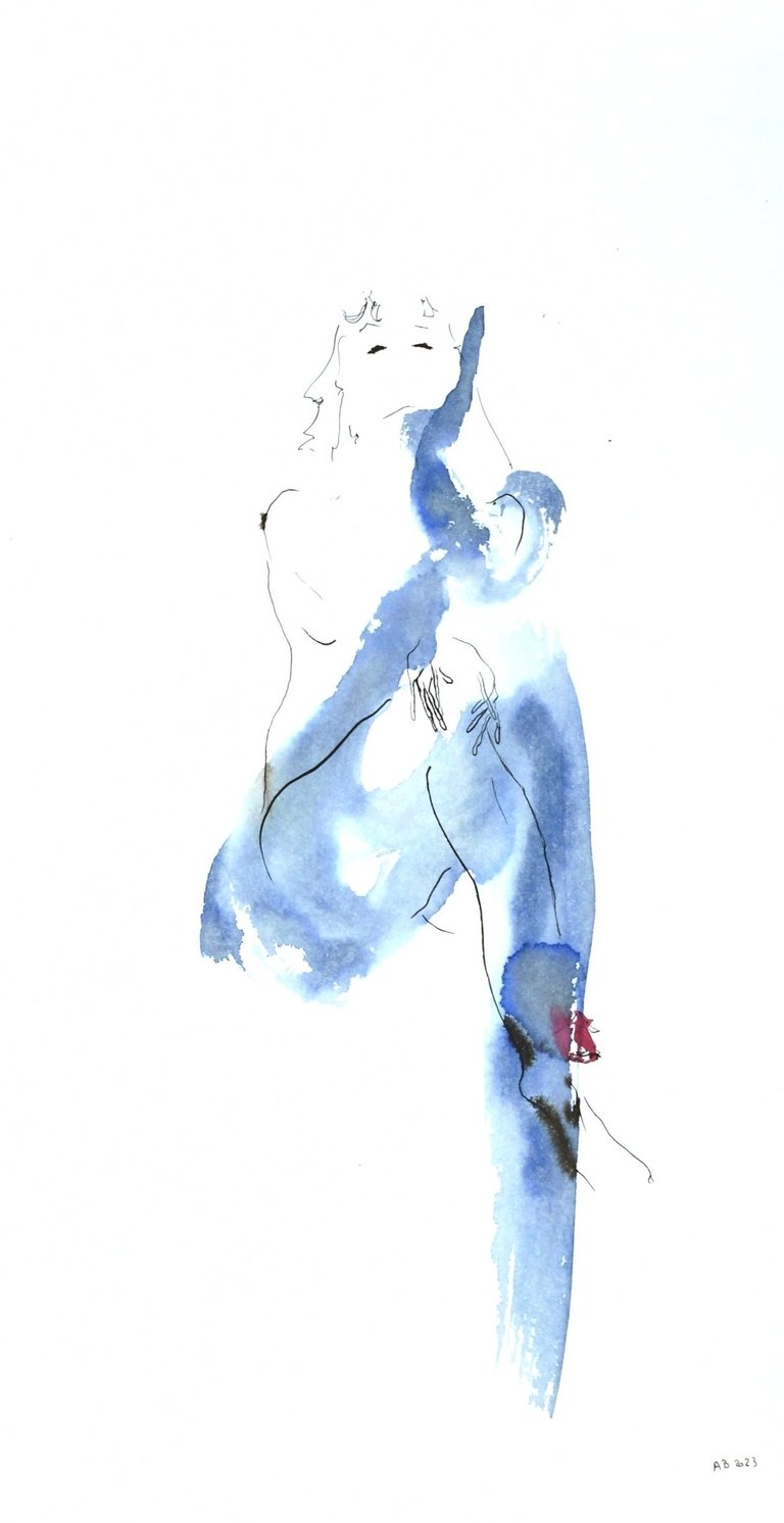 Ink drawing the woman with a flower Sète France