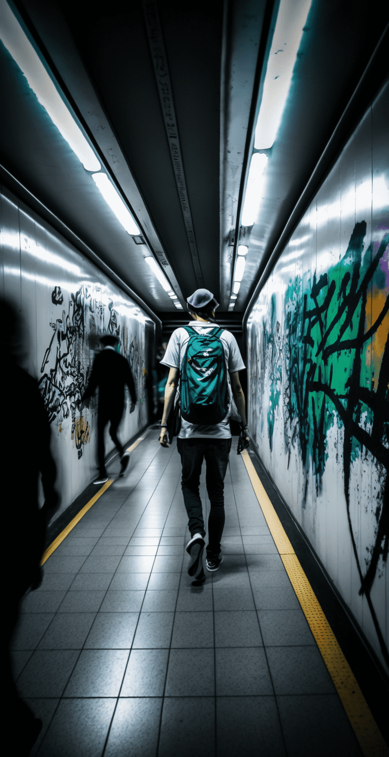 Subway Grafitti Illustration in the style of Shibuya Punk Aesthetic