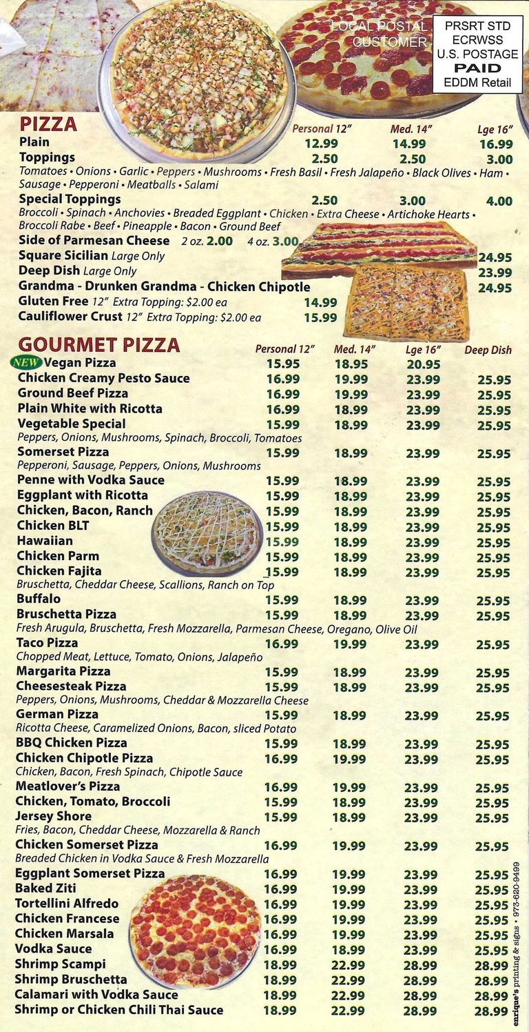 Somerset Pizza Italian food restaurant BYOB