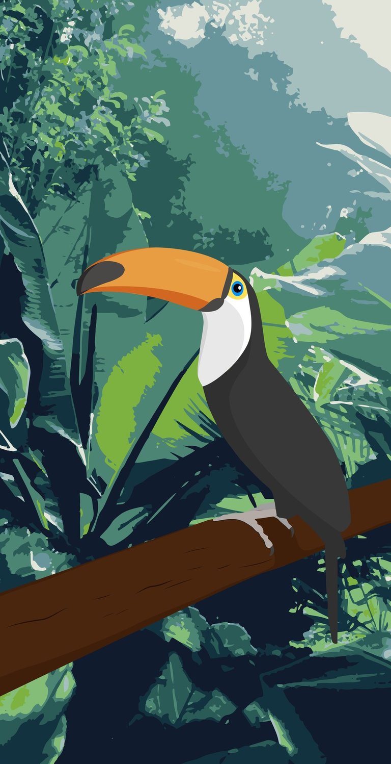 a toucat bird sitting on a branch of a tree illustration
