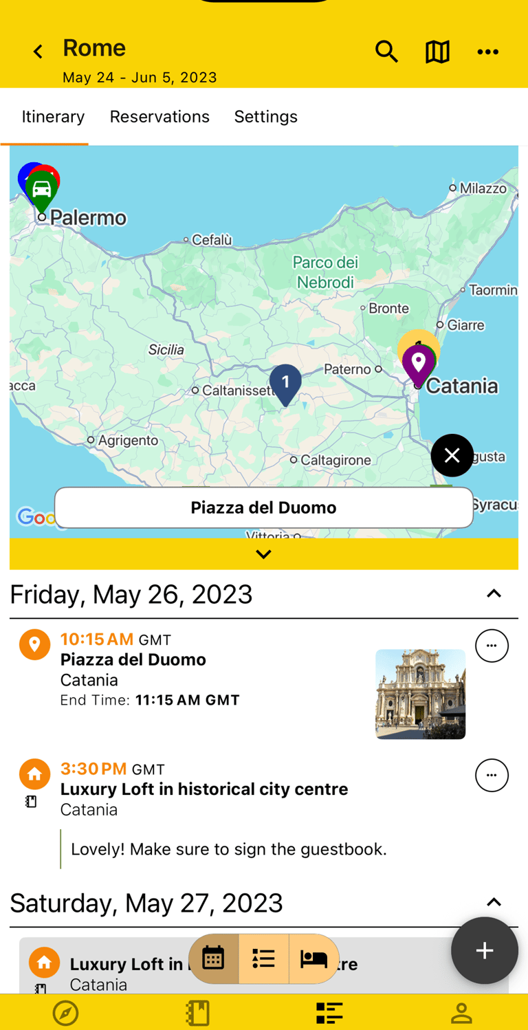 map view next to itinerary view