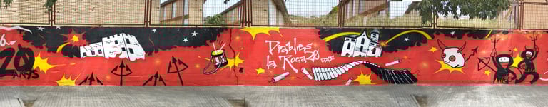 Graffiti mural de 20 metros para Diables la Roca, spray, arte urbano.
