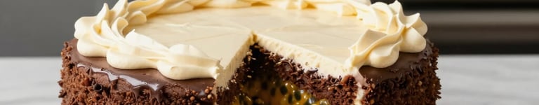 bolo de chocolate com recheio e cobertura de maracujá