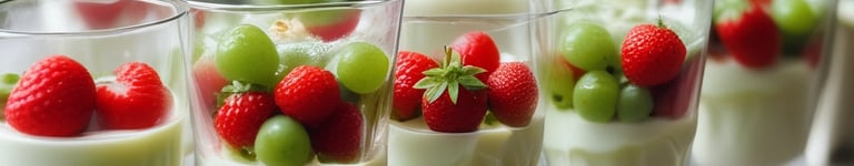 copinho de doce de creme com frutas morango e uva