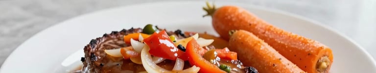 carne com molho, cebola, tomate, pimentão e cenoura