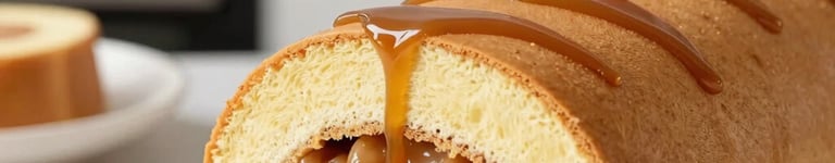 rocambole recheado com doce de leite e cobertura de caramelo