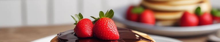 panquecas com cobertura de chocolate e morangos