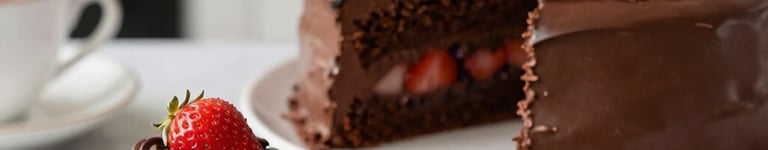 bolo de chocolate com recheio de brigadeiro e morango e cobertura de ganache de chocolate