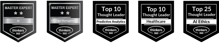 Jack Lampka's awards for thought leadership in AI, change management, predictive analytics, healthcare, and AI ethics