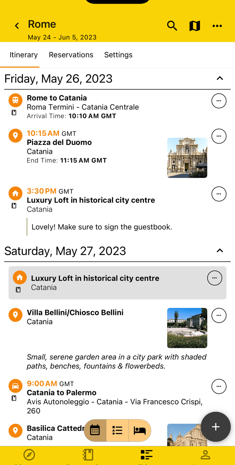 itinerary view by day