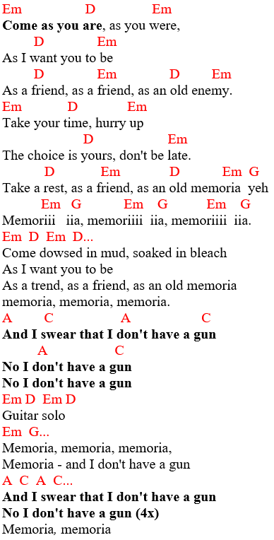 Nirvana chords and lyrics