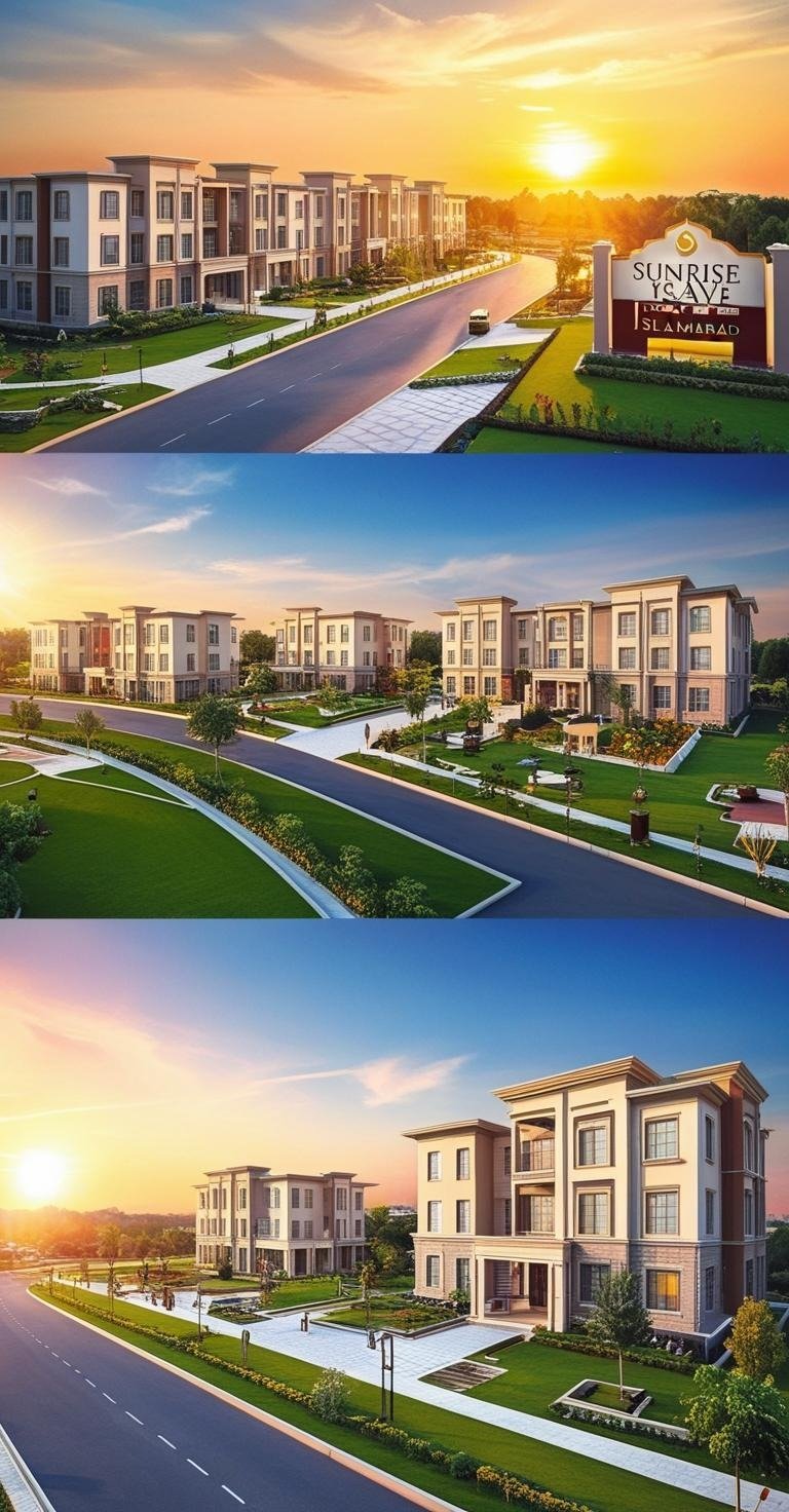 a series of four different views of a building