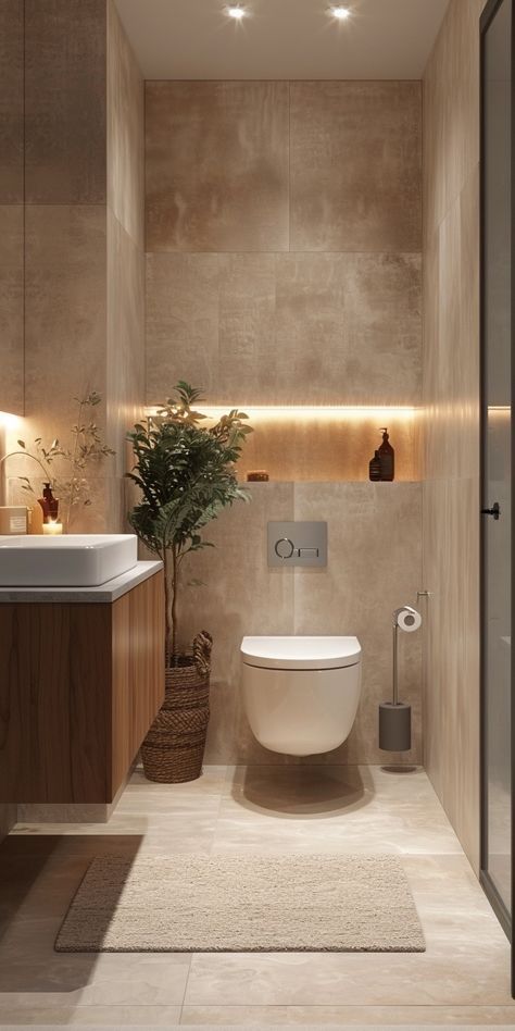 modern aydınlatmalı banyo tasarımı uygulaması