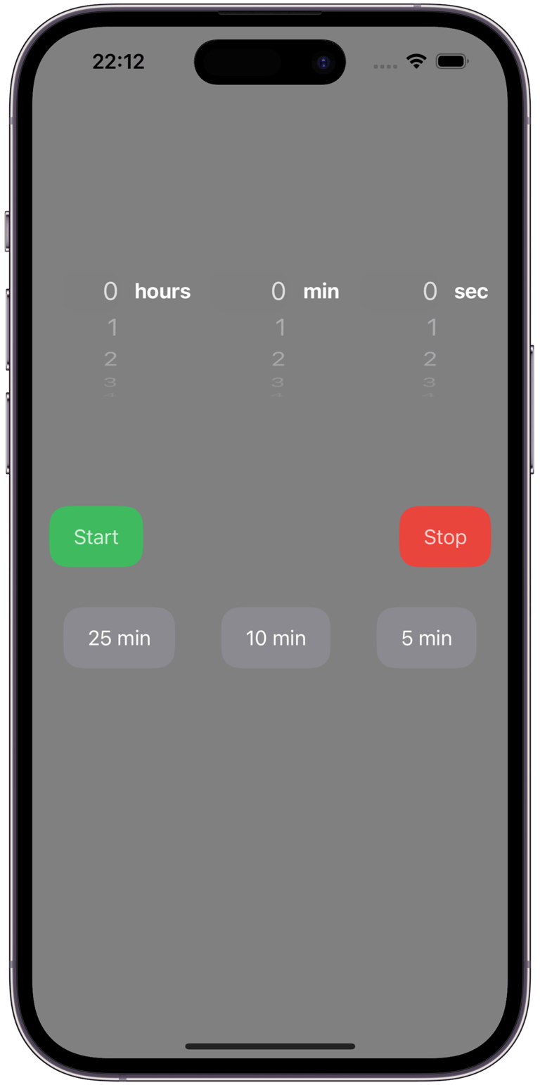 IPomodoro timer home view portrait