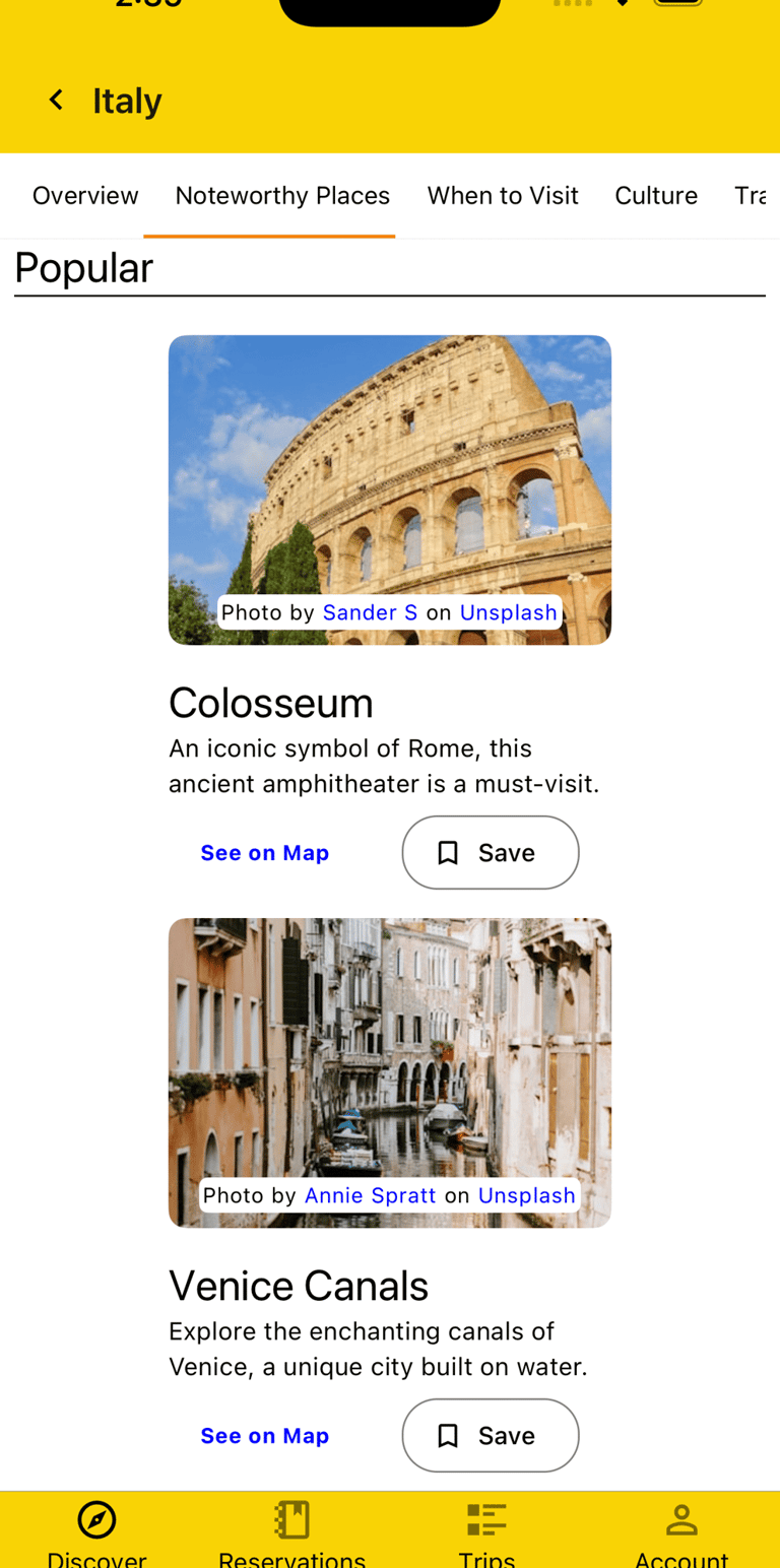 noteworthy places preview on discover page