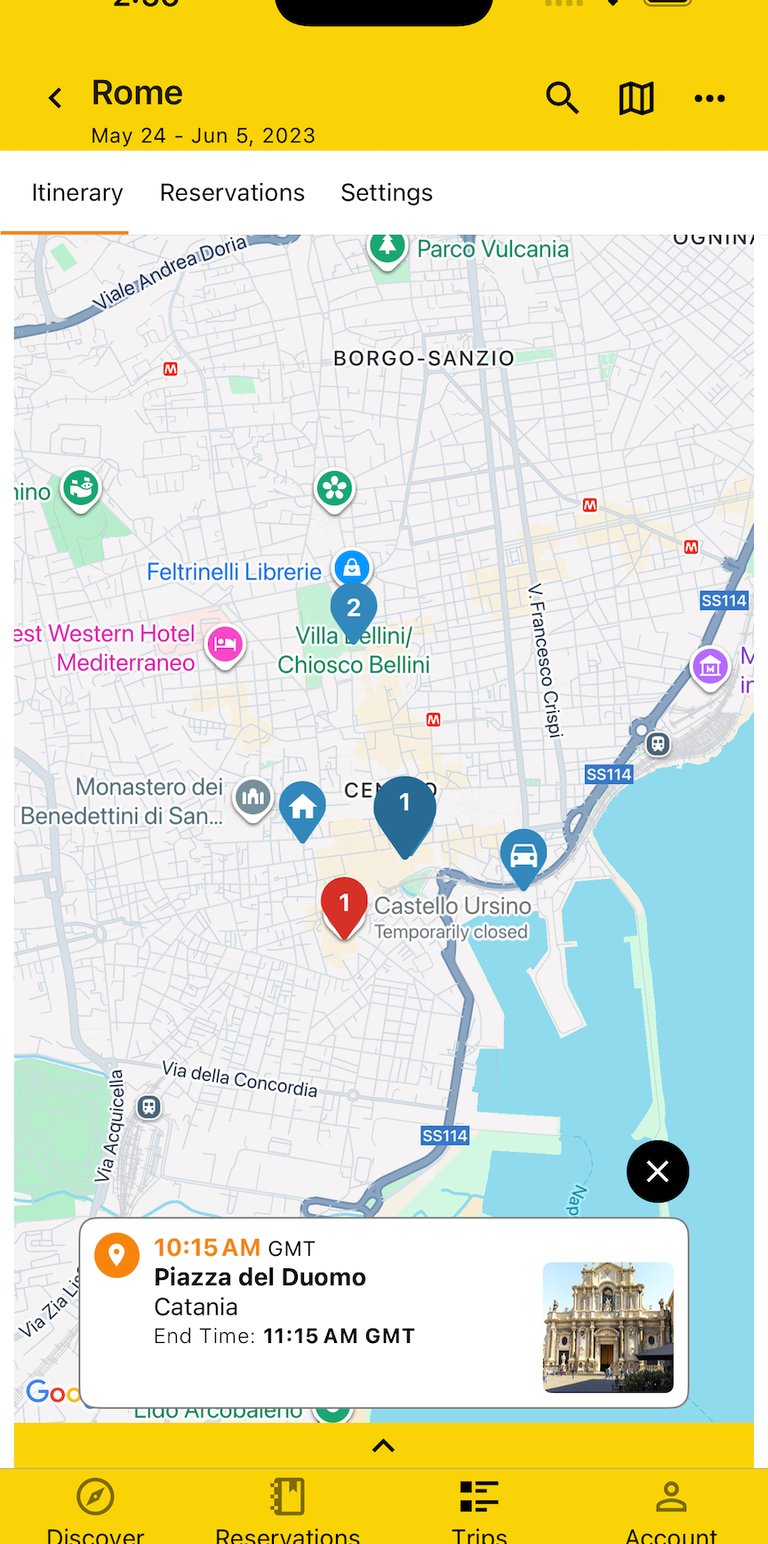 map view with select map marker showing details about place