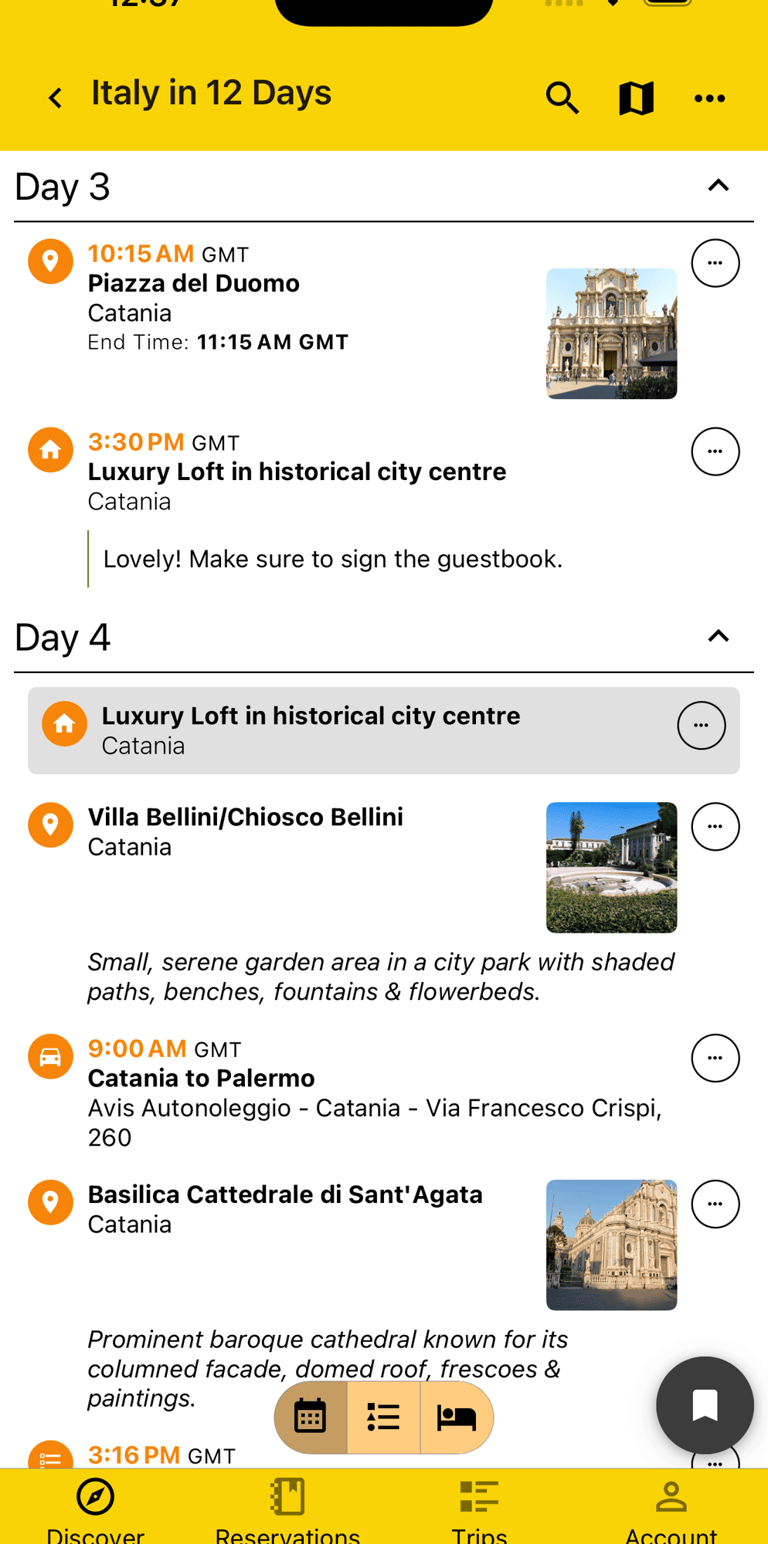 itinerary of a user generated guide