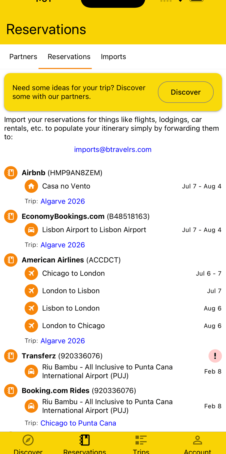 overview of all imported reservations including their plans and dates
