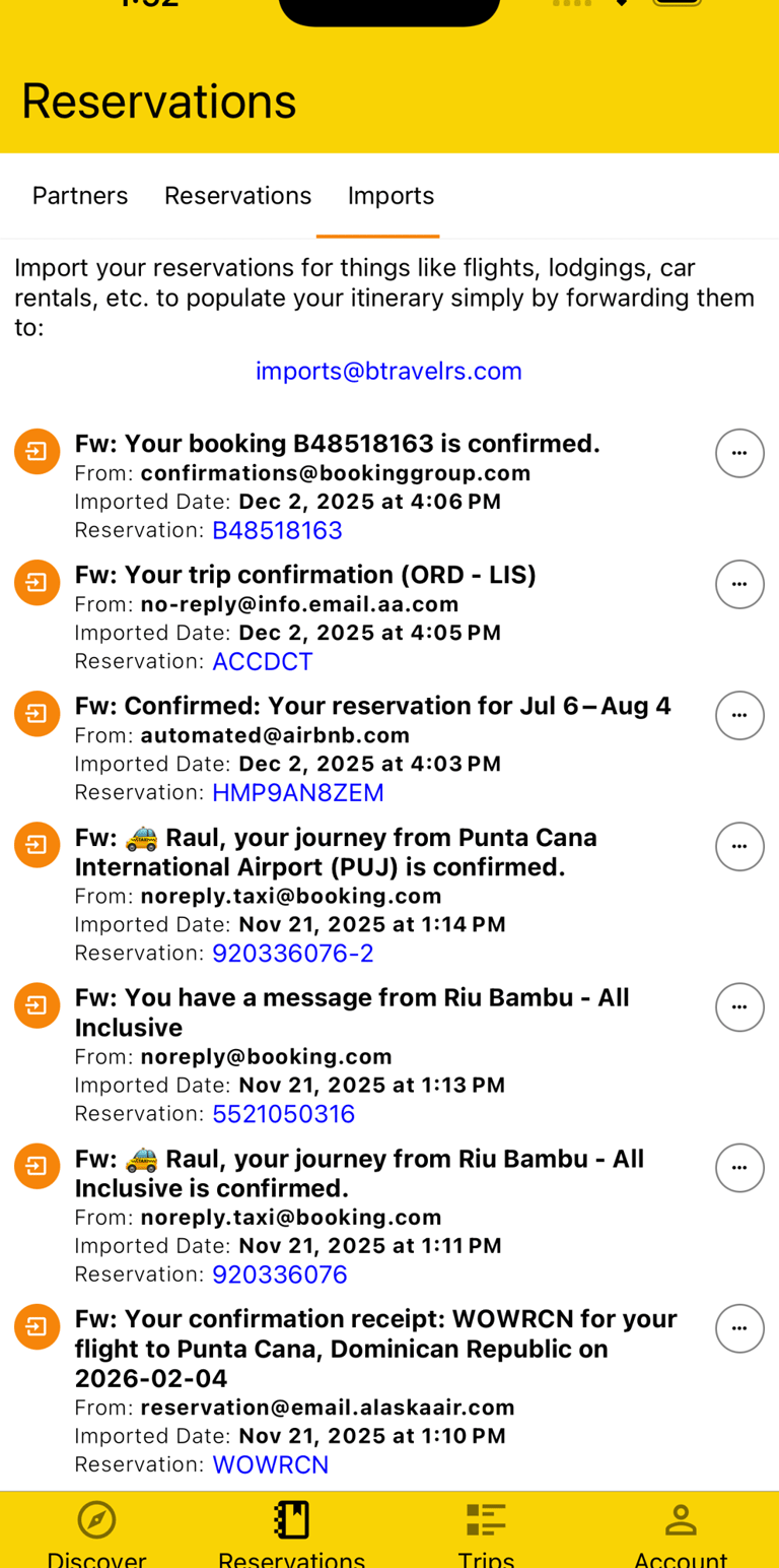 overview of imports, what reservations they belong to, and any errors