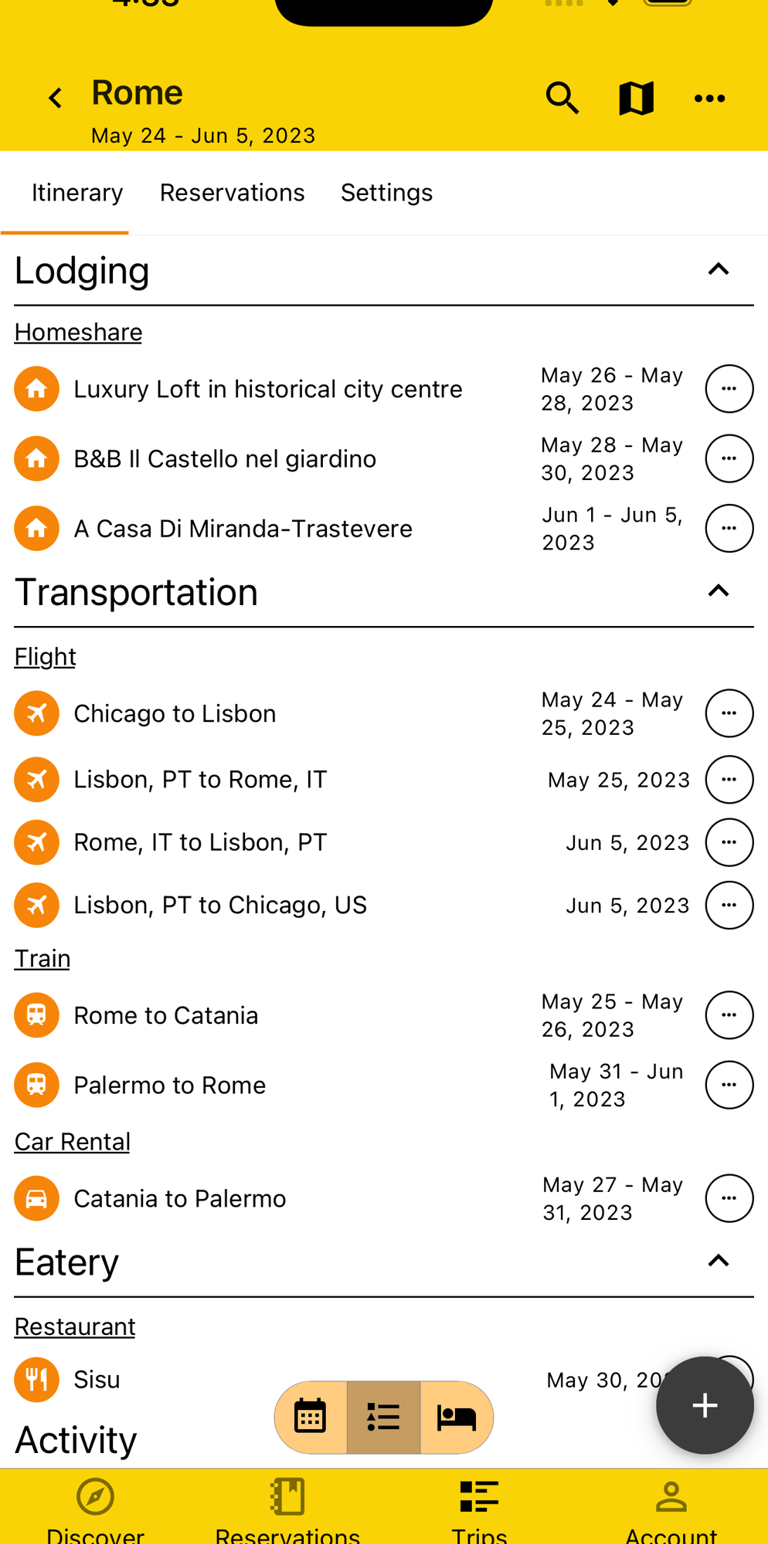 itinerary by plan type view with various plans