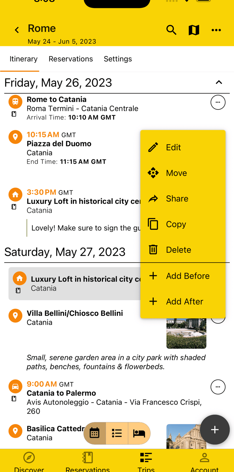 pop-up of more options including adding plan before or after another plan