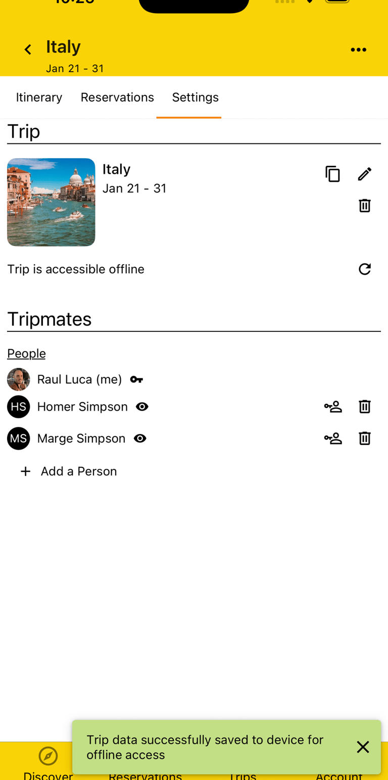 trip being downloaded for offline access