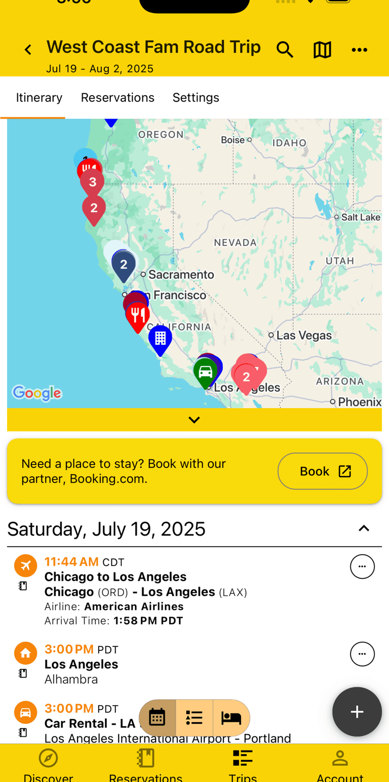 map of road trip stops