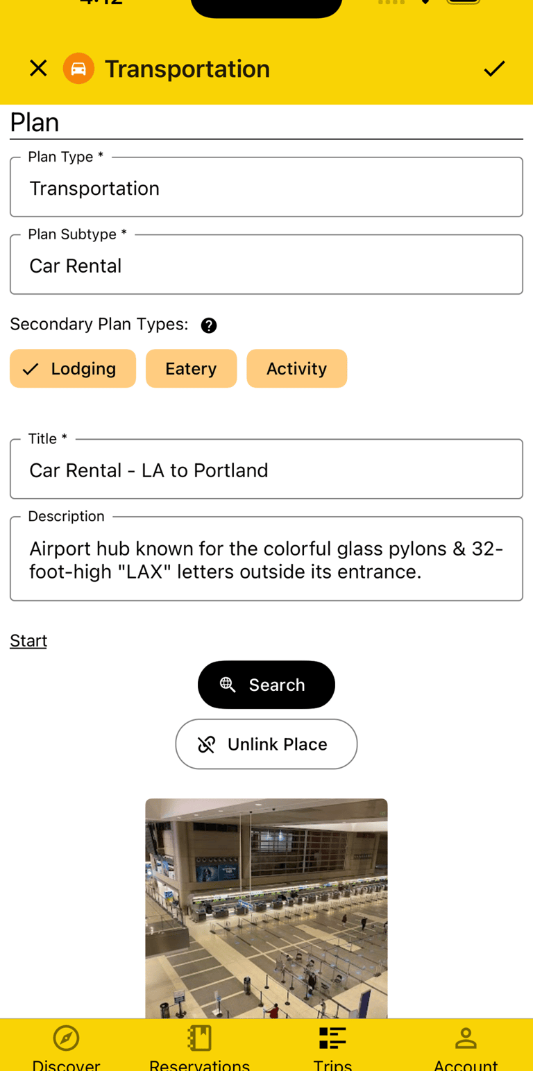 plan detail view with a lodging secondary plan type selected