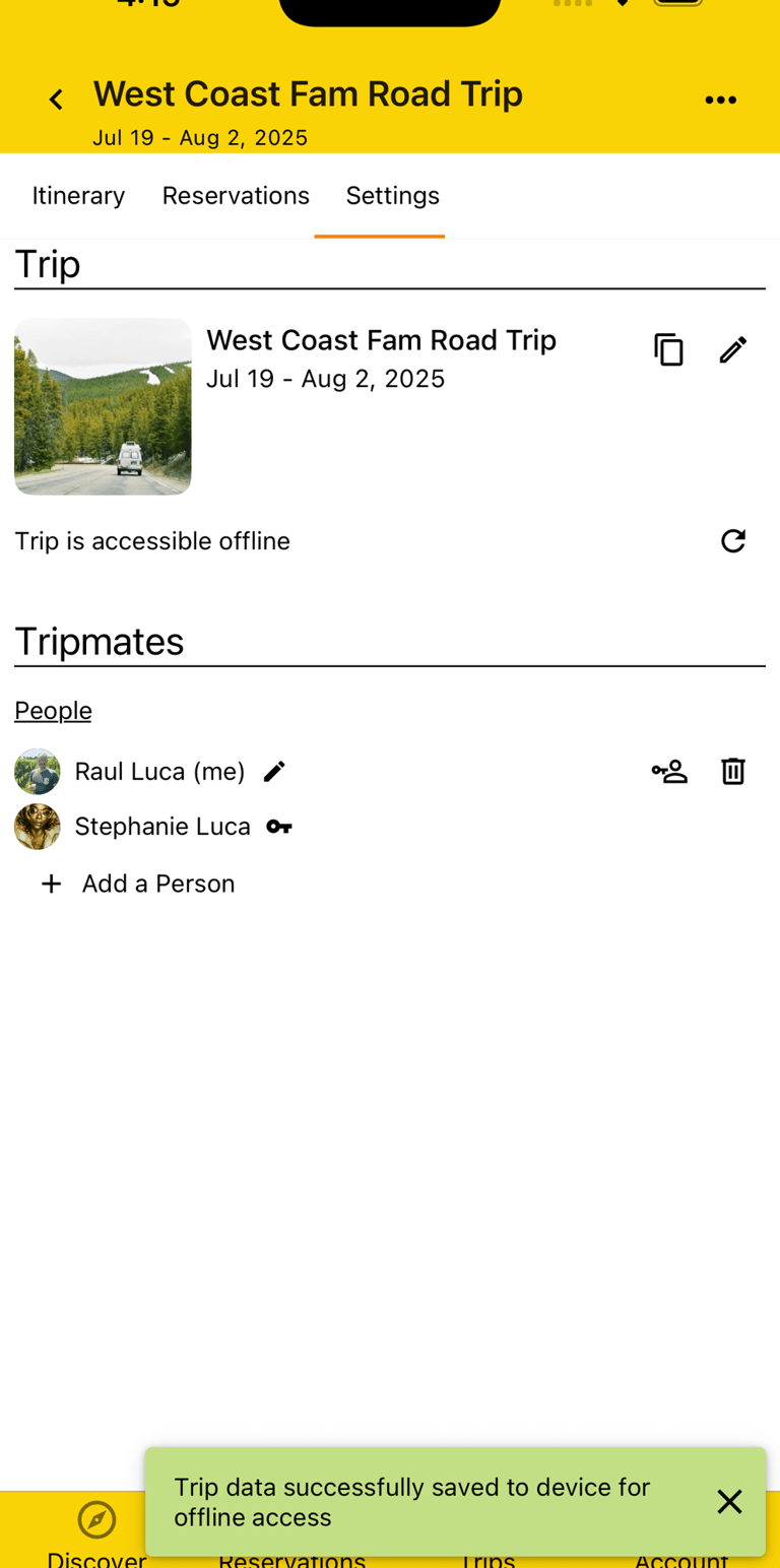 trip being downloaded for access offline