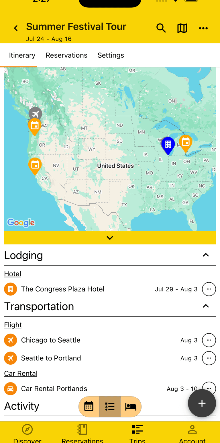 map of plans for the trip