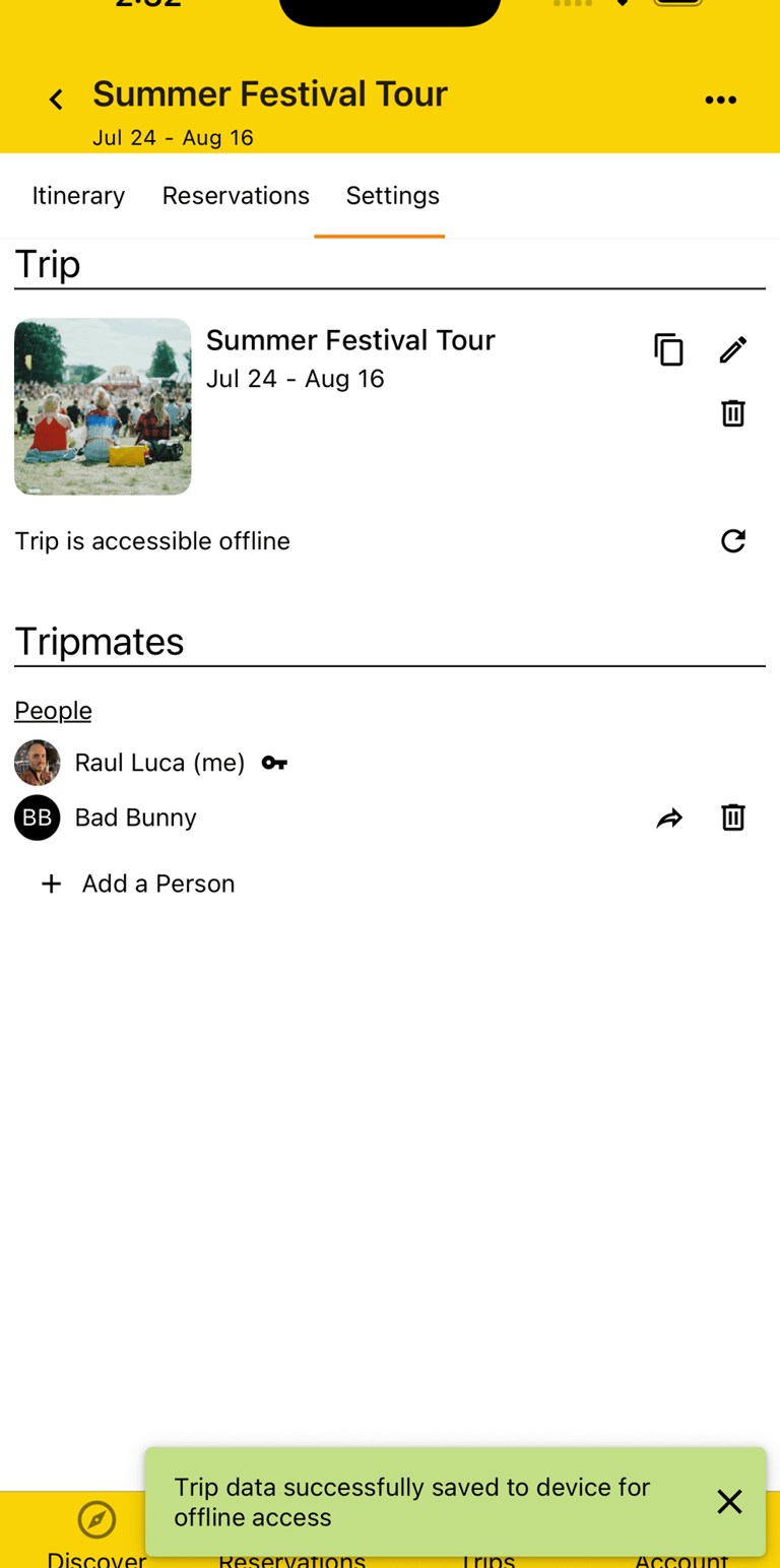 trip being downloaded for offline access