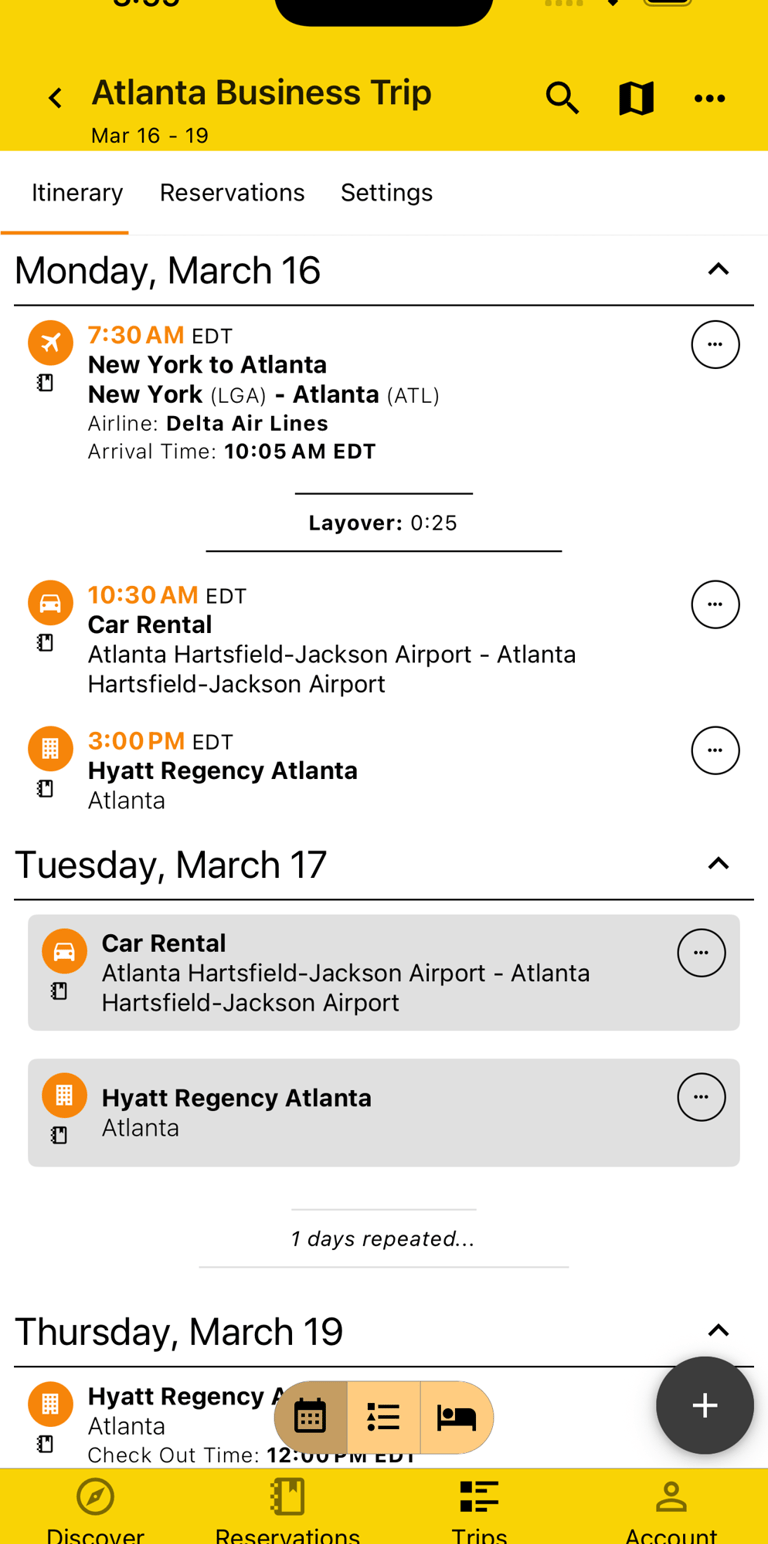 layover between transportation on itinerary view