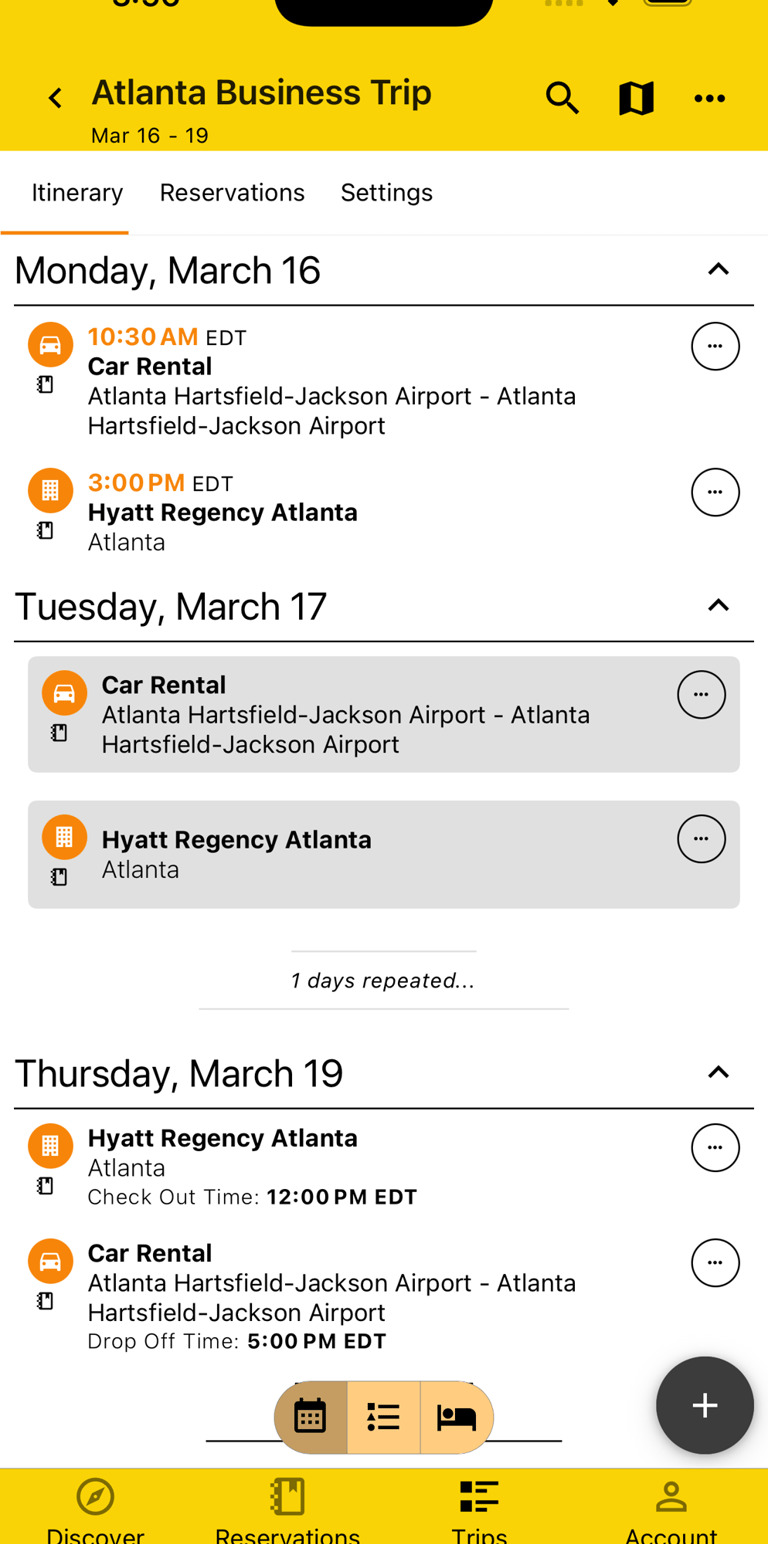 days consolidated on itinerary