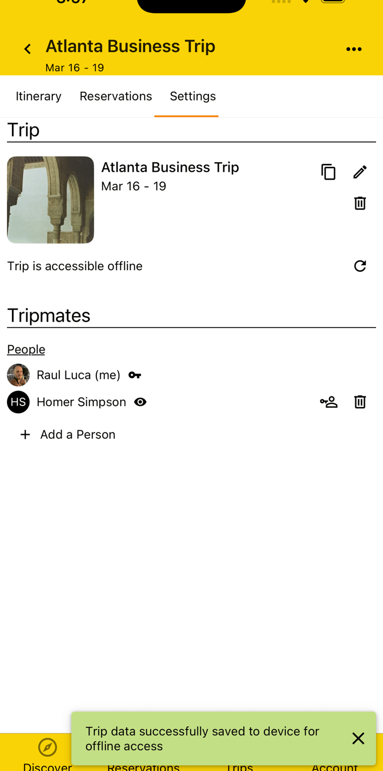 trip being downloaded for offline access
