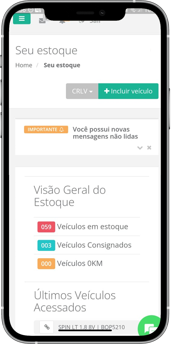 Sistema para revenda de veículos ItCar acessível no celular com controle estoque,