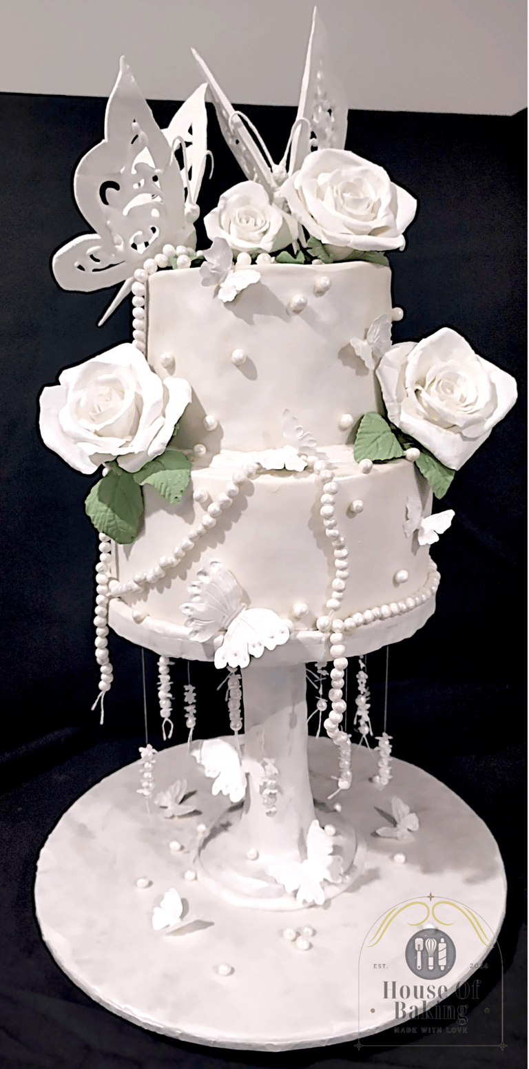 White Rose & Butterfly Wedding Cake