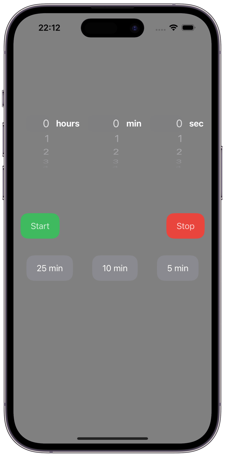IPomodoro timer home view portrait