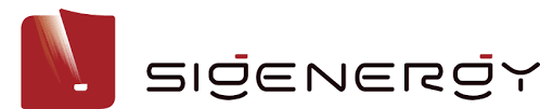 Sigenergy company logo featuring a red square icon and modern black typography for renewable energy solutions.